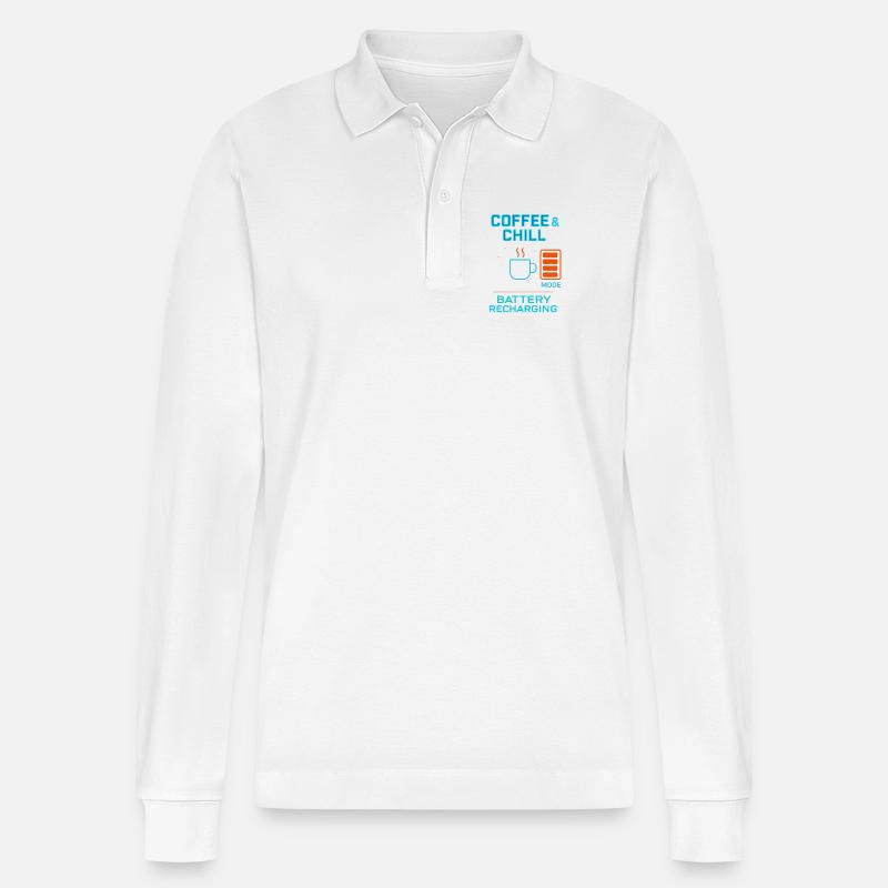 coffe and chill battery recharging - Stanley/Stella Unisex Bio-Langarm-Poloshirt Prepster - Weiß