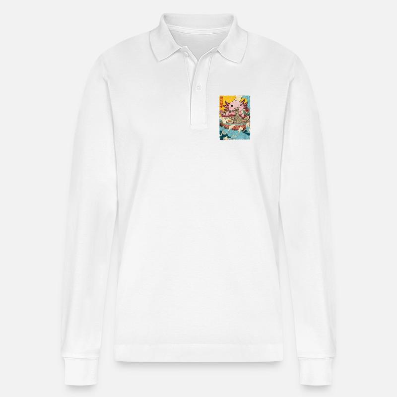 Axolotl isst Ramen Nudeln - Stanley/Stella Unisex Bio-Langarm-Poloshirt Prepster - Weiß