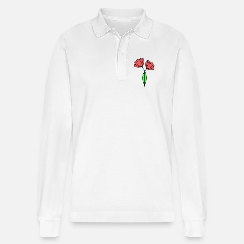 mohnblume-mohnblumen-minimalistisch-line-art-6 - Stanley/Stella Unisex Bio-Langarm-Poloshirt Prepster - Weiß
