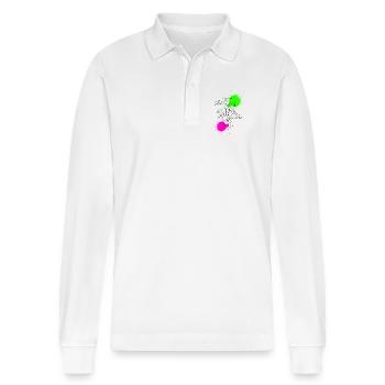 Funky Monstera - Stanley/Stella Organic Unisex Long-Sleeved Polo Shirt Prepster - white - Front - Anna (173cm) & Nico (186cm)