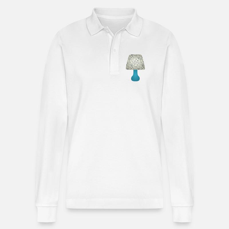 Lampenschirm mit blauem Blumenmuster - Stanley/Stella Unisex Bio-Langarm-Poloshirt Prepster - Weiß