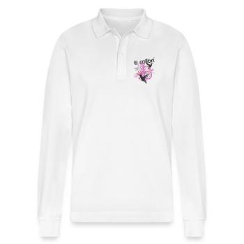Hummingbirds and purple scrolls - Stanley/Stella Organic Unisex Long-Sleeved Polo Shirt Prepster - white - Front - Anna (173cm) & Nico (186cm)