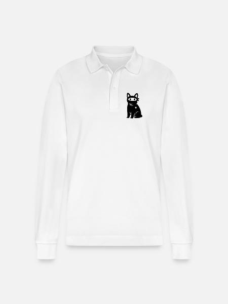 Masked Cat with Star – Antifascism Antifa - Stanley/Stella Organic Unisex Long-Sleeved Polo Shirt Prepster - white