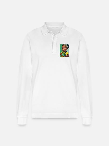 Buntes Afro-Kind in Zöpfen - Stanley/Stella Unisex Bio-Langarm-Poloshirt Prepster - Weiß