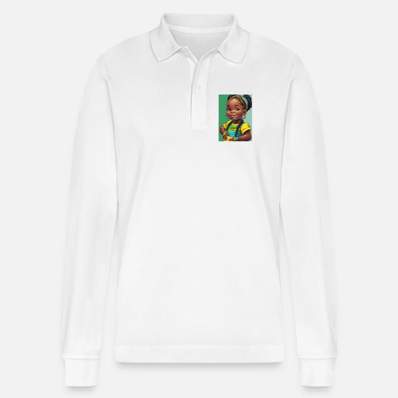 Buntes Afro-Kind in Zöpfen - Stanley/Stella Unisex Bio-Langarm-Poloshirt Prepster - Weiß