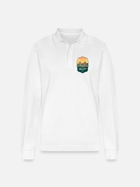 Florence Duomo Retro Sonnenuntergangs-Reiseabzeichen - Stanley/Stella Unisex Bio-Langarm-Poloshirt Prepster - Weiß