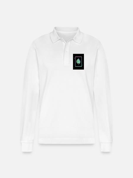 Monstera Neon Frame - Stanley/Stella Unisex Bio-Langarm-Poloshirt Prepster - Weiß