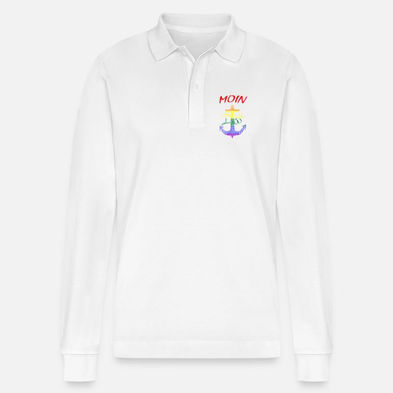 Moin Regenbogenanker - Stanley/Stella Unisex Bio-Langarm-Poloshirt Prepster - Weiß
