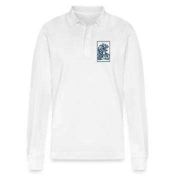 Chamäleon auf Fahrrad – Holzschnitt Tierkunst - Stanley/Stella Unisex Bio-Langarm-Poloshirt Prepster - Weiß - Vorne - Anna (173cm) & Nico (186cm)