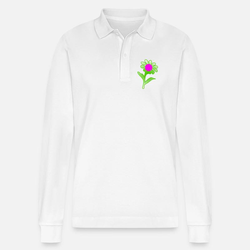 Blumen - Stanley/Stella Unisex Bio-Langarm-Poloshirt Prepster - Weiß