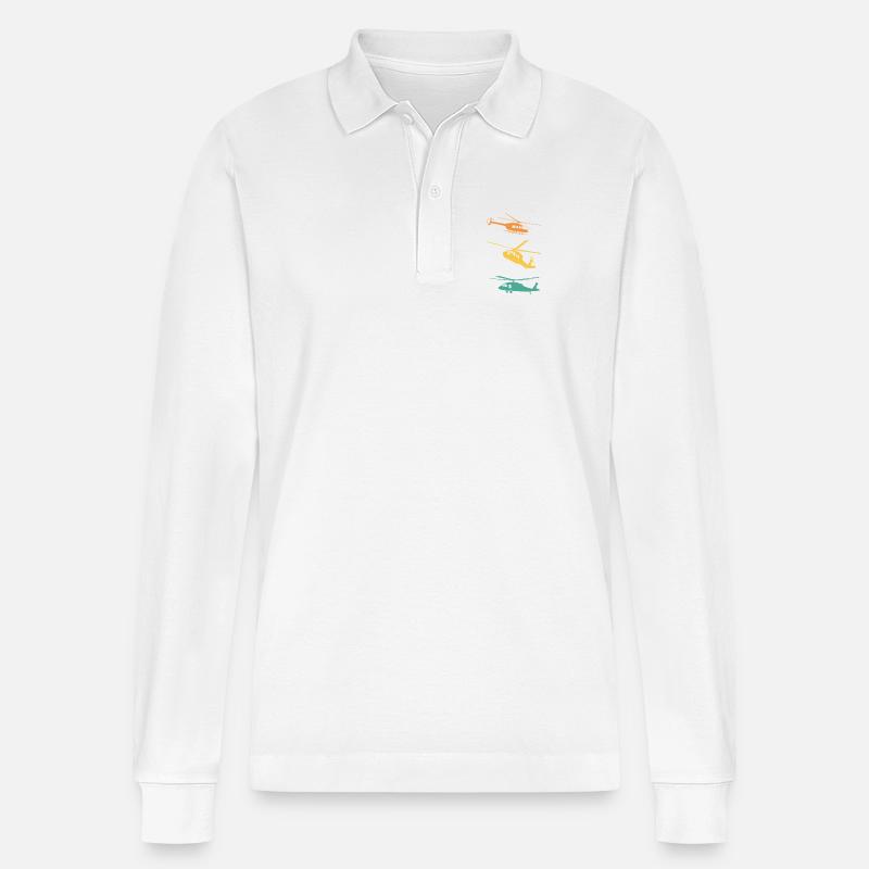 Hubschrauber Retro Pilot - Stanley/Stella Unisex Bio-Langarm-Poloshirt Prepster - Weiß