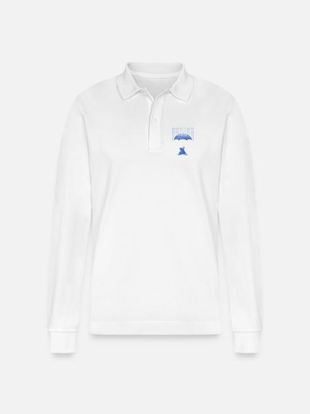 Frosch mit Regenschirm im Regen - Stanley/Stella Unisex Bio-Langarm-Poloshirt Prepster - Weiß