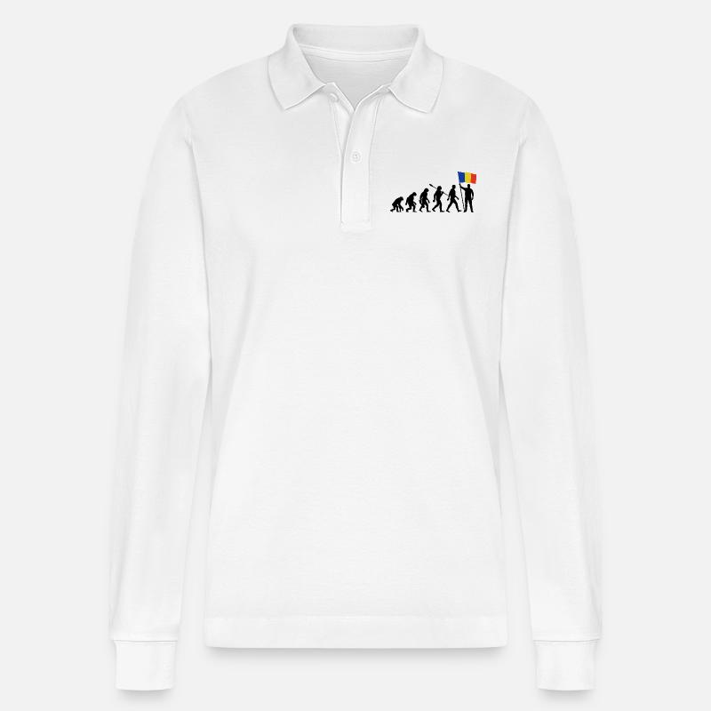 Rumänien - Evolution - Flagge - Nation - Stanley/Stella Unisex Bio-Langarm-Poloshirt Prepster - Weiß
