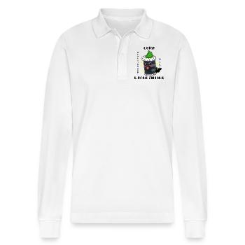 Cute Sushi Kawaii Green Roll Funny Food Cartoon - Stanley/Stella Organic Unisex Long-Sleeved Polo Shirt Prepster - white - Front - Anna (173cm) & Nico (186cm)