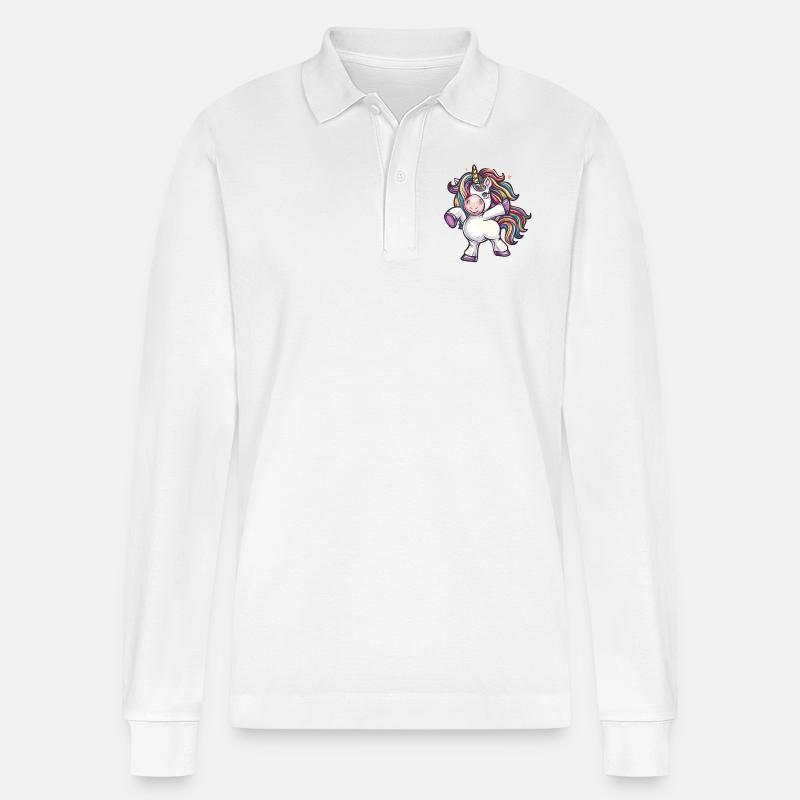 Tanzendes Einhorn - Stanley/Stella Unisex Bio-Langarm-Poloshirt Prepster - Weiß