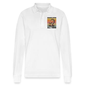 Lustiges Schlangen Kunst Schlange Kaffee Reptilien - Stanley/Stella Unisex Bio-Langarm-Poloshirt Prepster - Weiß - Vorne - Anna (173cm) & Nico (186cm)