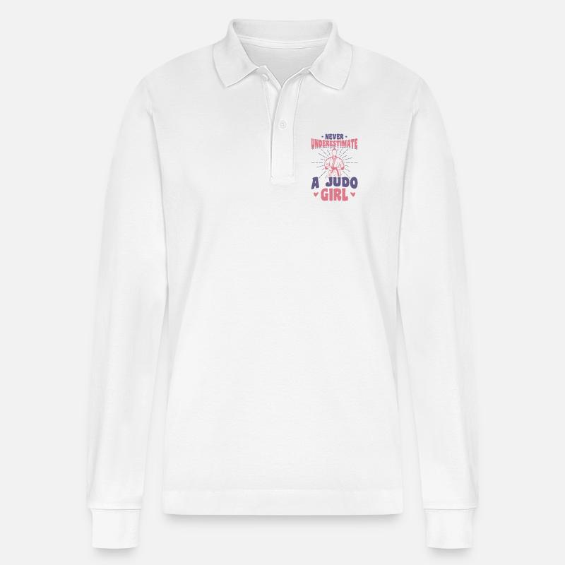 Unterschätze niemals ein Judo Mädchen - Stanley/Stella Unisex Bio-Langarm-Poloshirt Prepster - Weiß