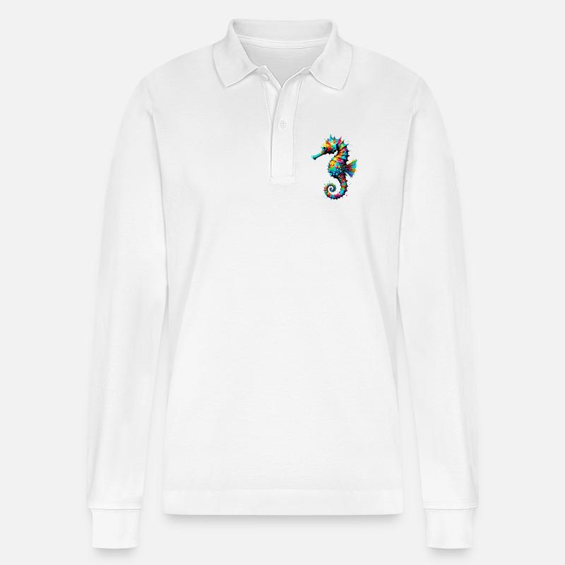 Seepferdchen - Stanley/Stella Unisex Bio-Langarm-Poloshirt Prepster - Weiß