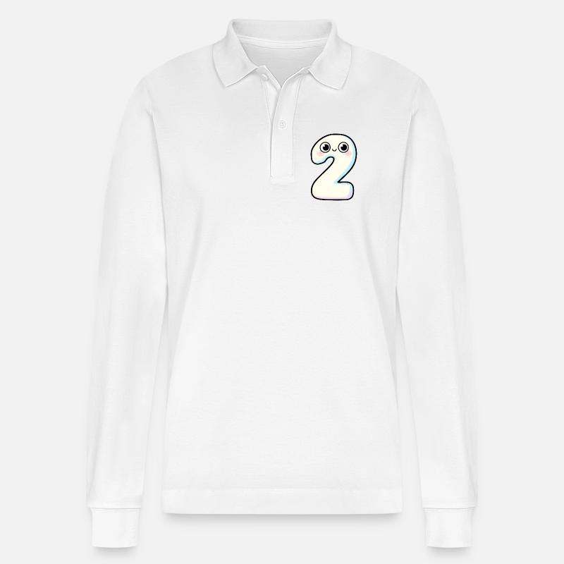 Nummer 2 Kawaii Pastel lächelt - Stanley/Stella Unisex Bio-Langarm-Poloshirt Prepster - Weiß