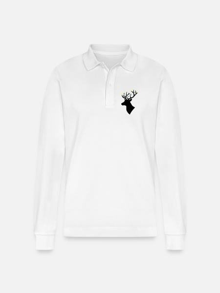 Hirschkopf Schmetterling Bunt - Stanley/Stella Unisex Bio-Langarm-Poloshirt Prepster - Weiß