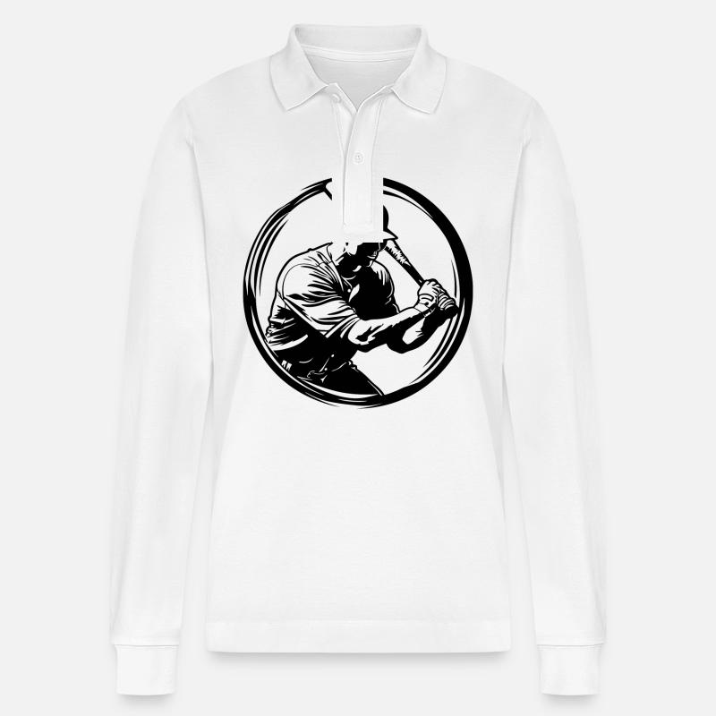 Baseball Mann Silhouette - Stanley/Stella Unisex Bio-Langarm-Poloshirt Prepster - Weiß