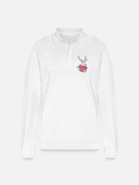 Deer Deer Antlers Roses October-Fest - Stanley/Stella Organic Unisex Long-Sleeved Polo Shirt Prepster - white