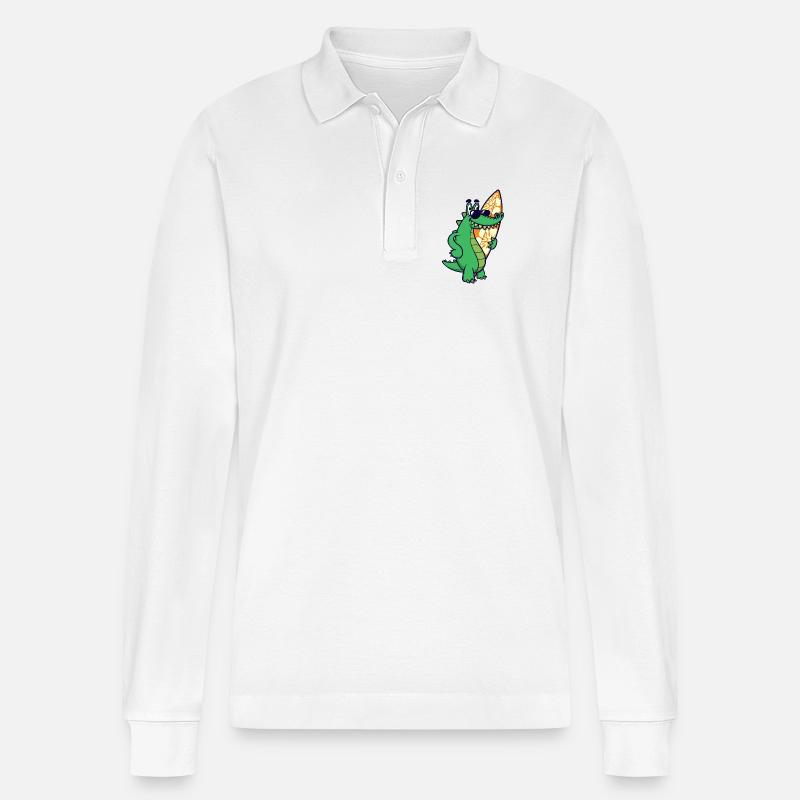 Cool Tier Krokodil - Stanley/Stella Unisex Bio-Langarm-Poloshirt Prepster - Weiß