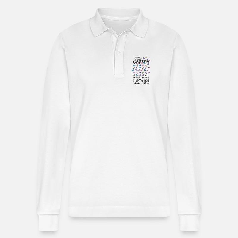 Schmetterlinge und mein Garten - Stanley/Stella Unisex Bio-Langarm-Poloshirt Prepster - Weiß