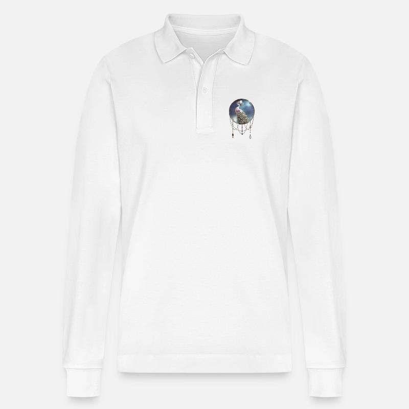 Wunderbarer eleganter Pfau - Stanley/Stella Unisex Bio-Langarm-Poloshirt Prepster - Weiß
