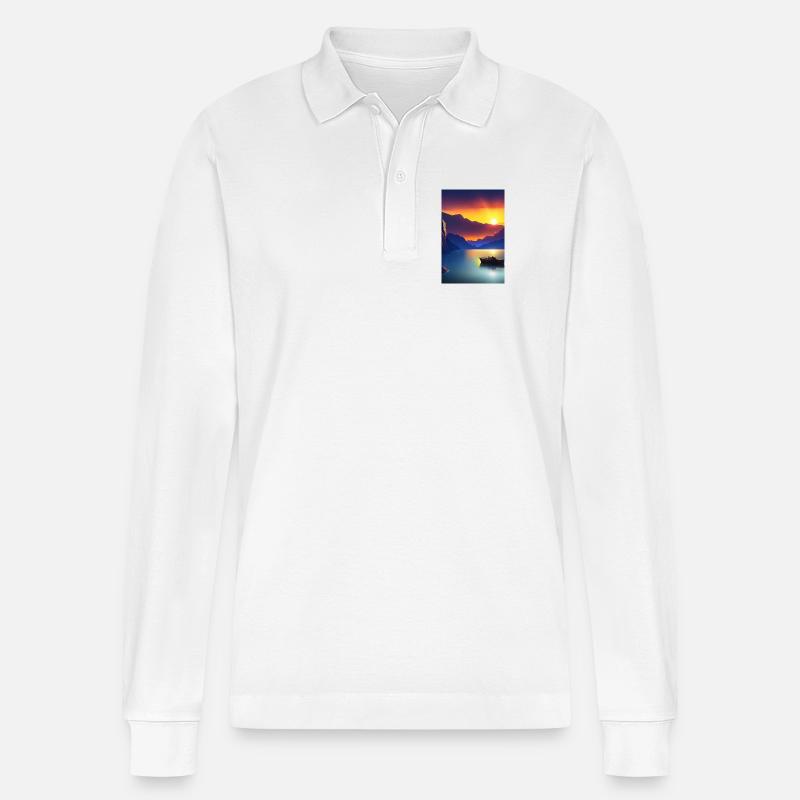 Landschaft mit See, Boot und Berge - Stanley/Stella Unisex Bio-Langarm-Poloshirt Prepster - Weiß