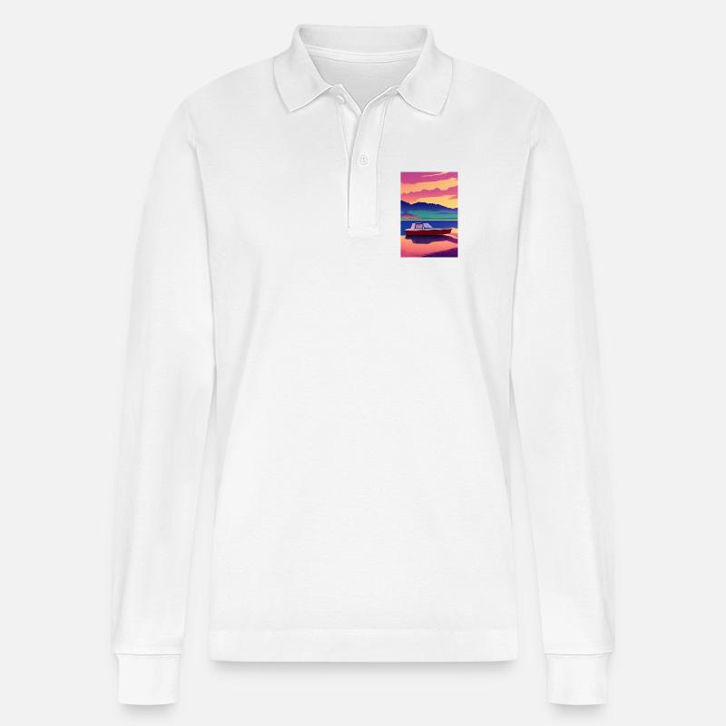 Landschaft mit See, Boot und Berge - Stanley/Stella Unisex Bio-Langarm-Poloshirt Prepster - Weiß