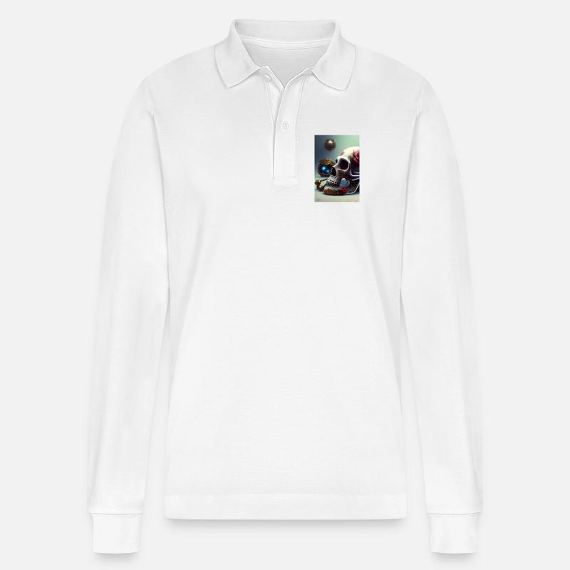 Abstrakte Totenkopf mit Rose - Stanley/Stella Unisex Bio-Langarm-Poloshirt Prepster - Weiß