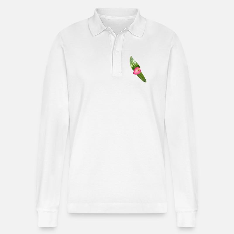Pink Calla Blüte - Stanley/Stella Unisex Bio-Langarm-Poloshirt Prepster - Weiß