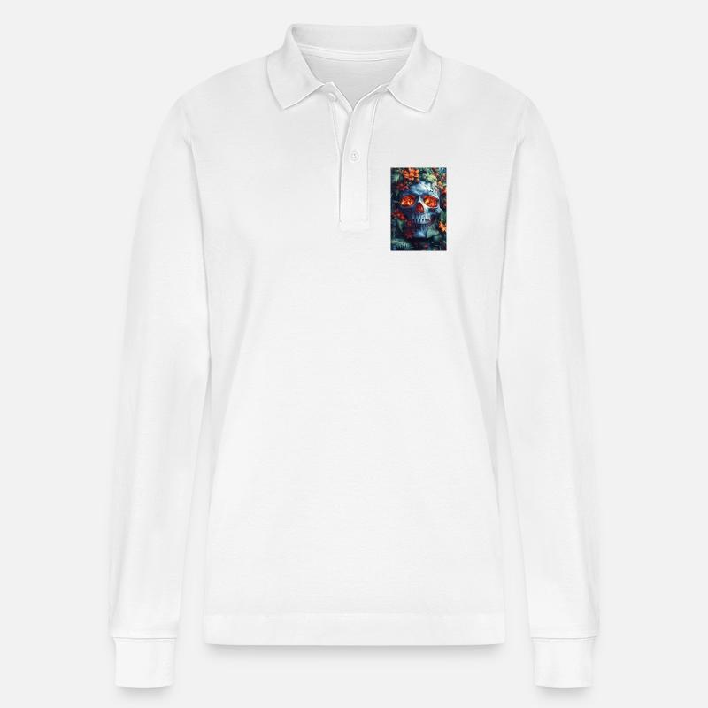 Flammender Schädel im Blütenreich - Stanley/Stella Unisex Bio-Langarm-Poloshirt Prepster - Weiß