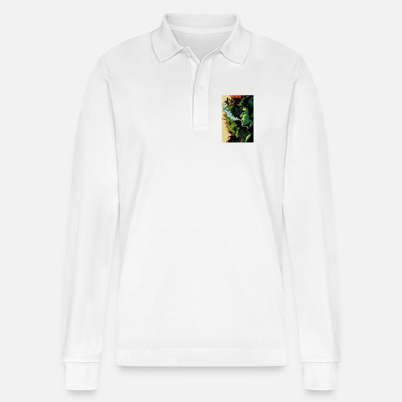 Grünes Psychedelic-Gesicht - Stanley/Stella Unisex Bio-Langarm-Poloshirt Prepster - Weiß