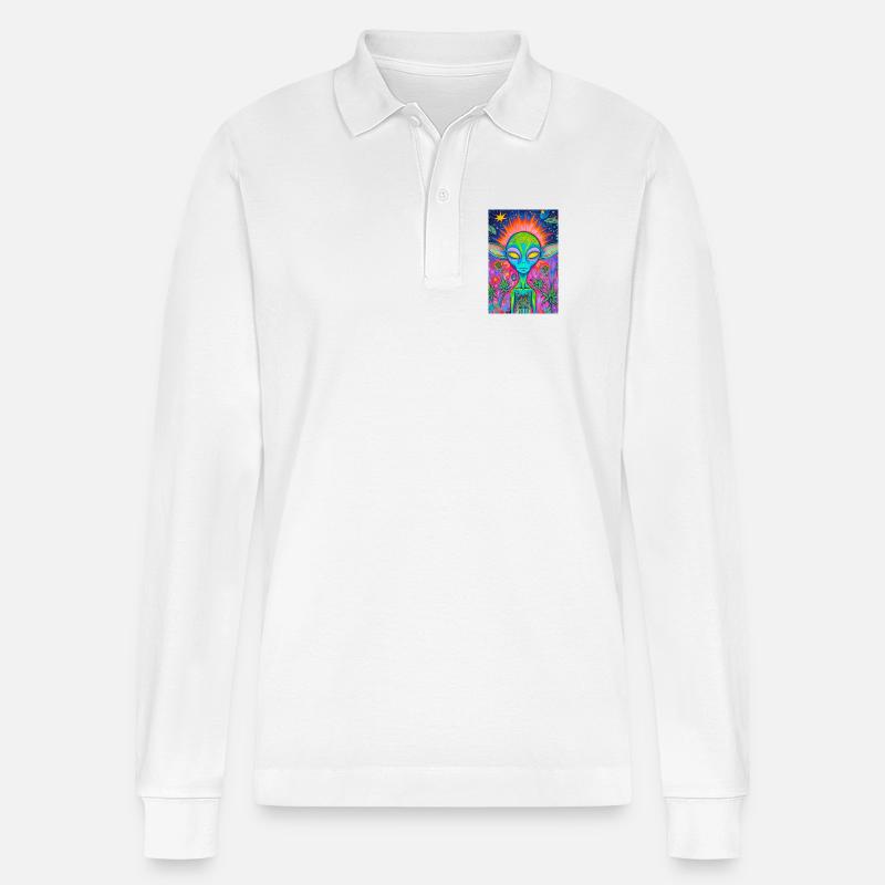 Psychedelischer Alien Neon Garten - Stanley/Stella Unisex Bio-Langarm-Poloshirt Prepster - Weiß