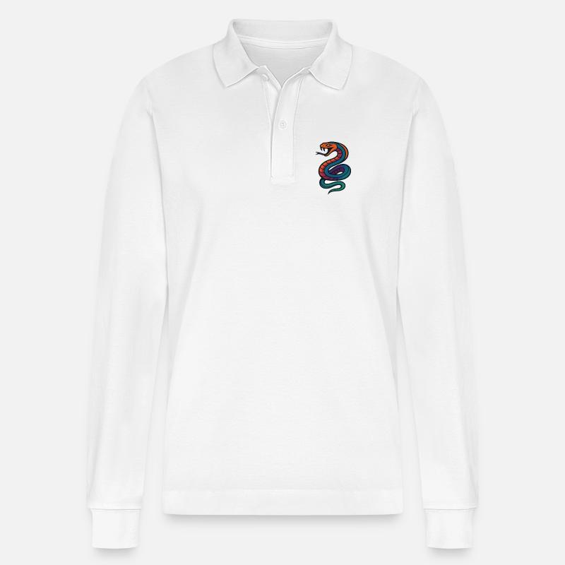 Bunte Schlange - Stanley/Stella Unisex Bio-Langarm-Poloshirt Prepster - Weiß