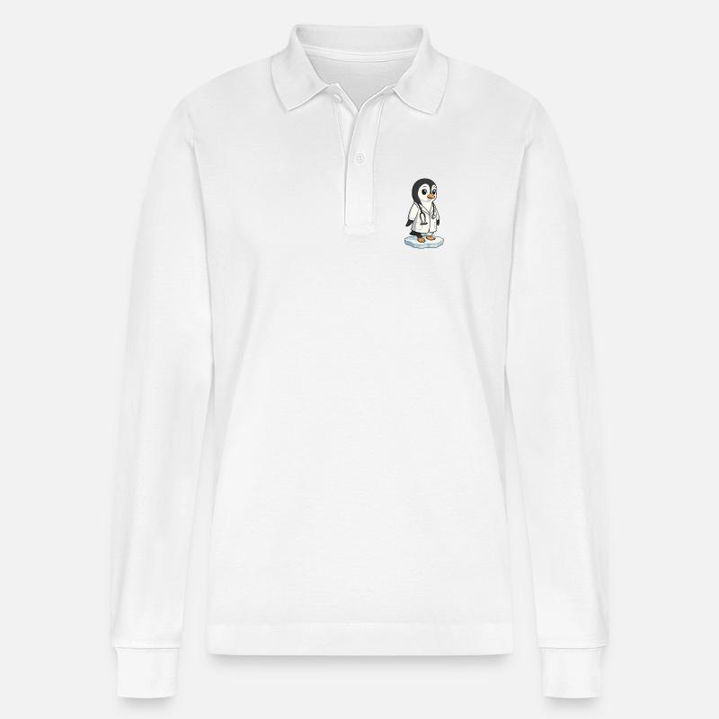 Pflege-Pinguin im Arztkittel - Stanley/Stella Unisex Bio-Langarm-Poloshirt Prepster - Weiß