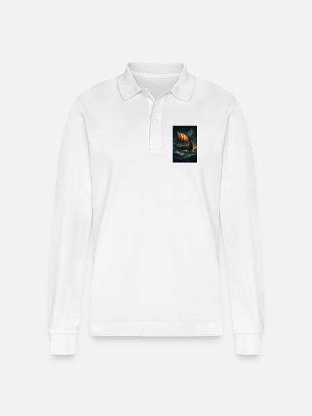 Wikinger-Schiff im Sturm - Stanley/Stella Unisex Bio-Langarm-Poloshirt Prepster - Weiß