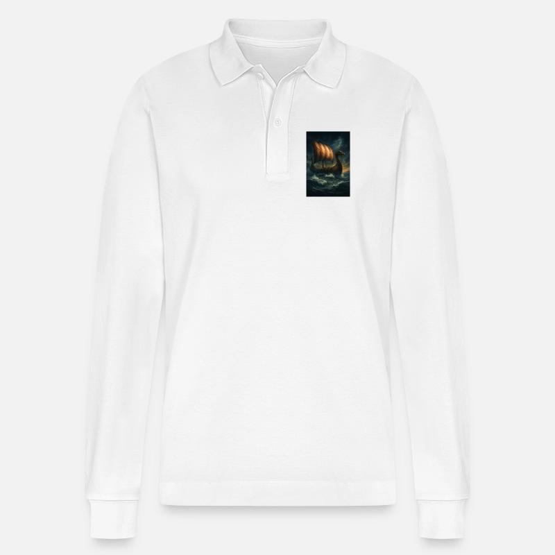 Wikinger-Schiff im Sturm - Stanley/Stella Unisex Bio-Langarm-Poloshirt Prepster - Weiß