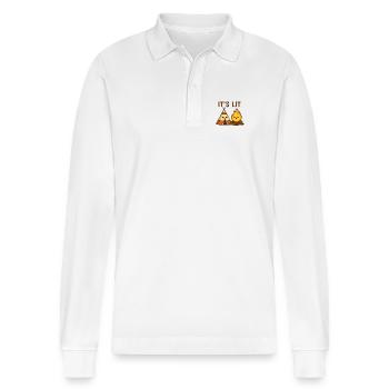 It’s Lit – Lagerfeuer mit Humor - Stanley/Stella Unisex Bio-Langarm-Poloshirt Prepster - Weiß - Vorne - Anna (173cm) & Nico (186cm)