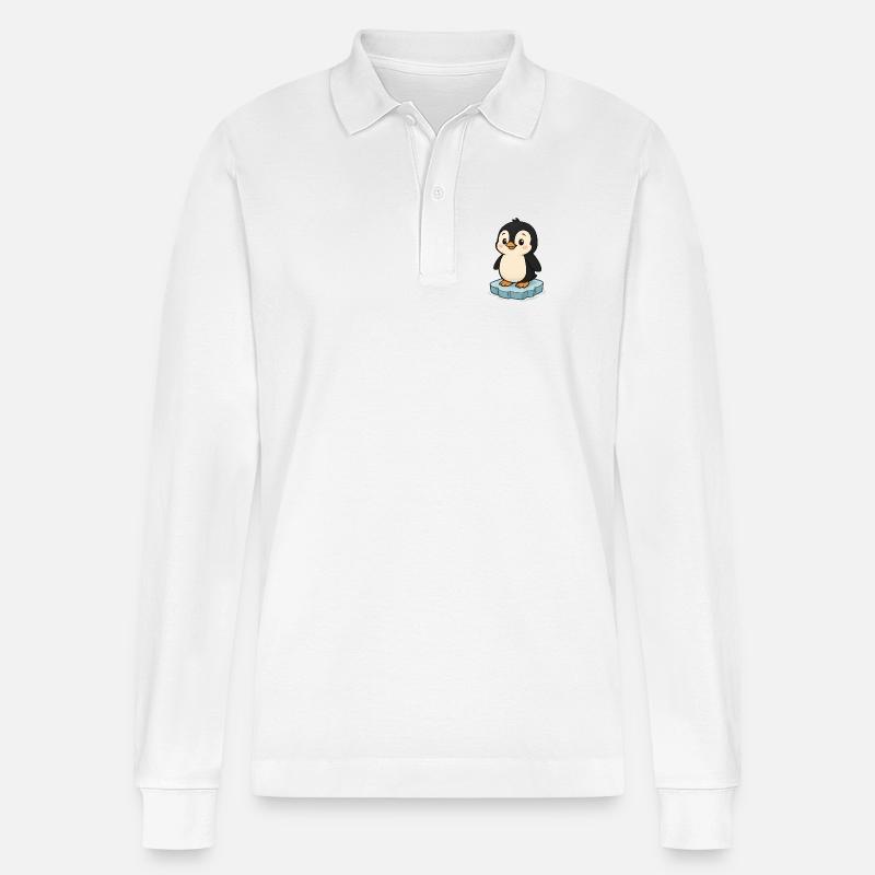 Niedlicher Pinguin auf Eisblock - Stanley/Stella Unisex Bio-Langarm-Poloshirt Prepster - Weiß