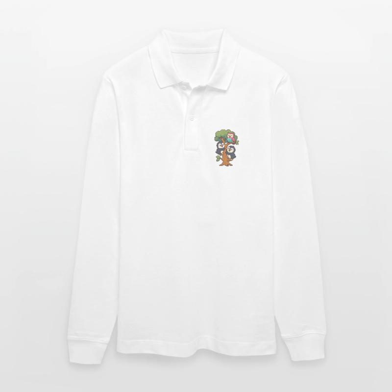 Pinguinbabys klettern auf einen Baum, Eule macht mit Stanley/Stella Unisex Bio-Langarm-Poloshirt Prepster