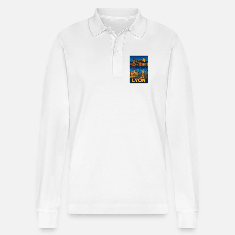 Lyon Malerischer Nachtblick - Stanley/Stella Unisex Bio-Langarm-Poloshirt Prepster - Weiß