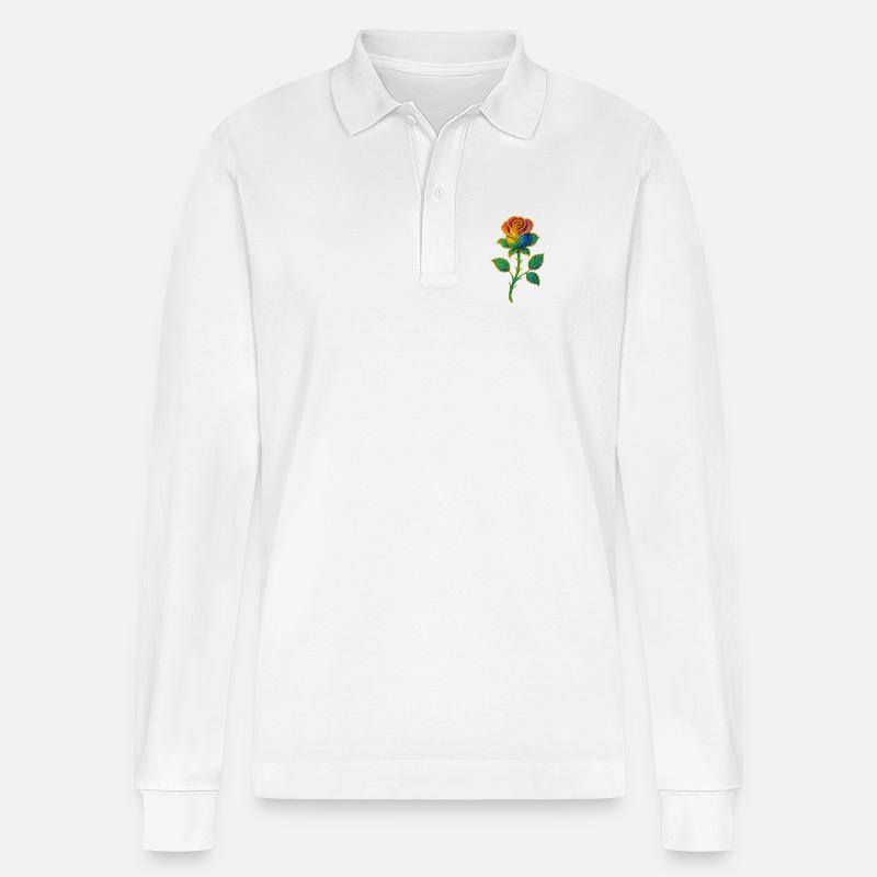 Regenbogen-Glitzer-Rosen-Design - Stanley/Stella Unisex Bio-Langarm-Poloshirt Prepster - Weiß