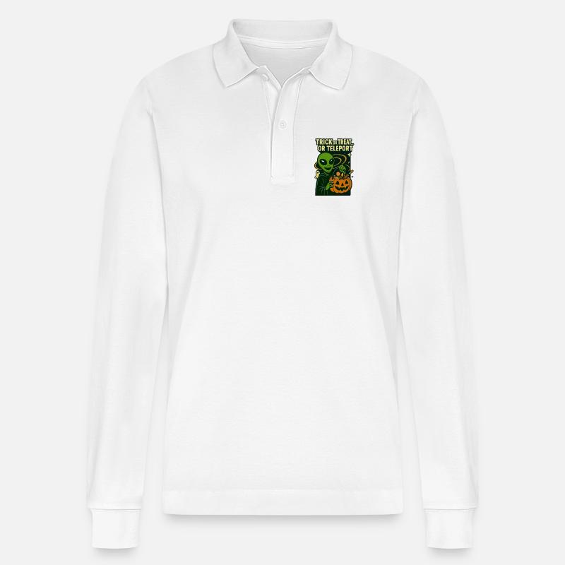Alien Halloween T-Shirt – Süßes oder Saures... oder... - Stanley/Stella Unisex Bio-Langarm-Poloshirt Prepster - Weiß