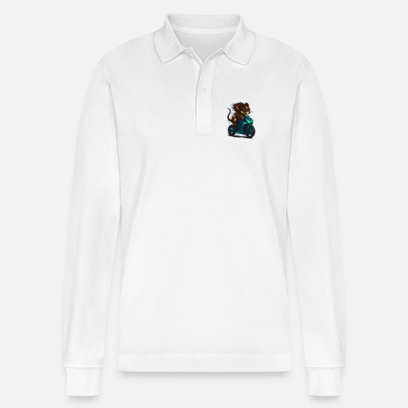 Motorrad Maus - Stanley/Stella Unisex Bio-Langarm-Poloshirt Prepster - Weiß