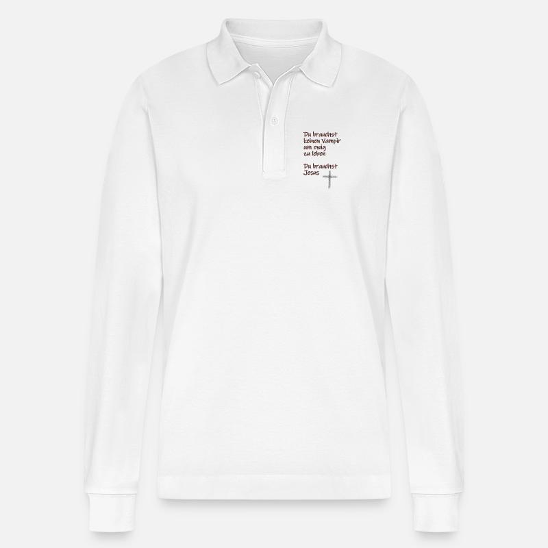 Ermutigende Jesus-Vampir-Botschaft - Stanley/Stella Unisex Bio-Langarm-Poloshirt Prepster - Weiß