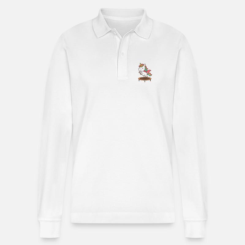 Trampolin Einhorn Sprungzauber - Stanley/Stella Unisex Bio-Langarm-Poloshirt Prepster - Weiß