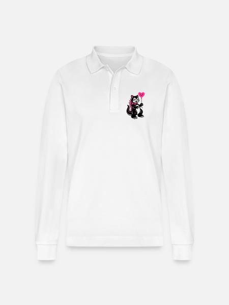 Monster Cat Pink - Stanley/Stella Organic Unisex Long-Sleeved Polo Shirt Prepster - white